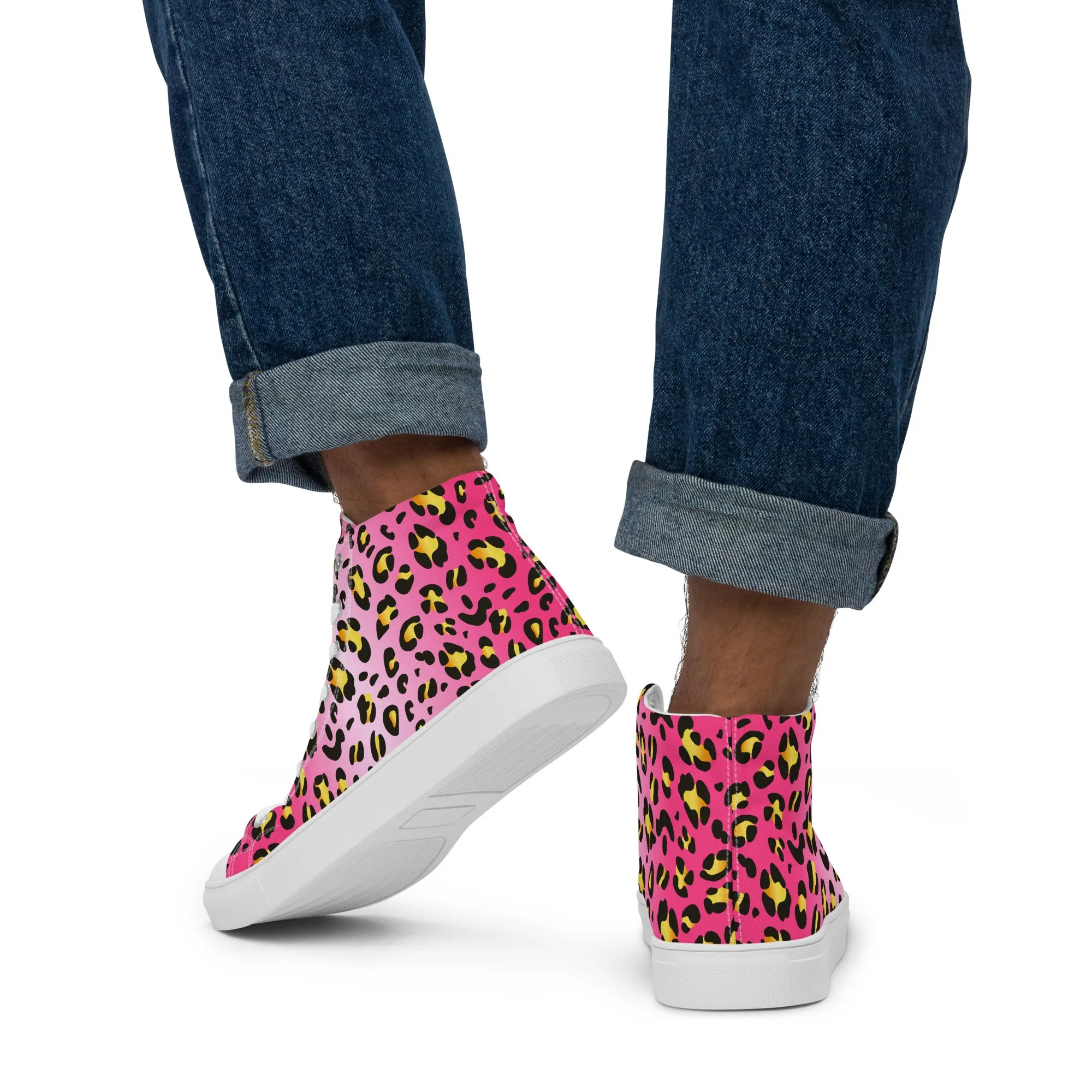 Pink Leopard With Rainbow Pride Flash Hi Tops Trainers (male sizes)