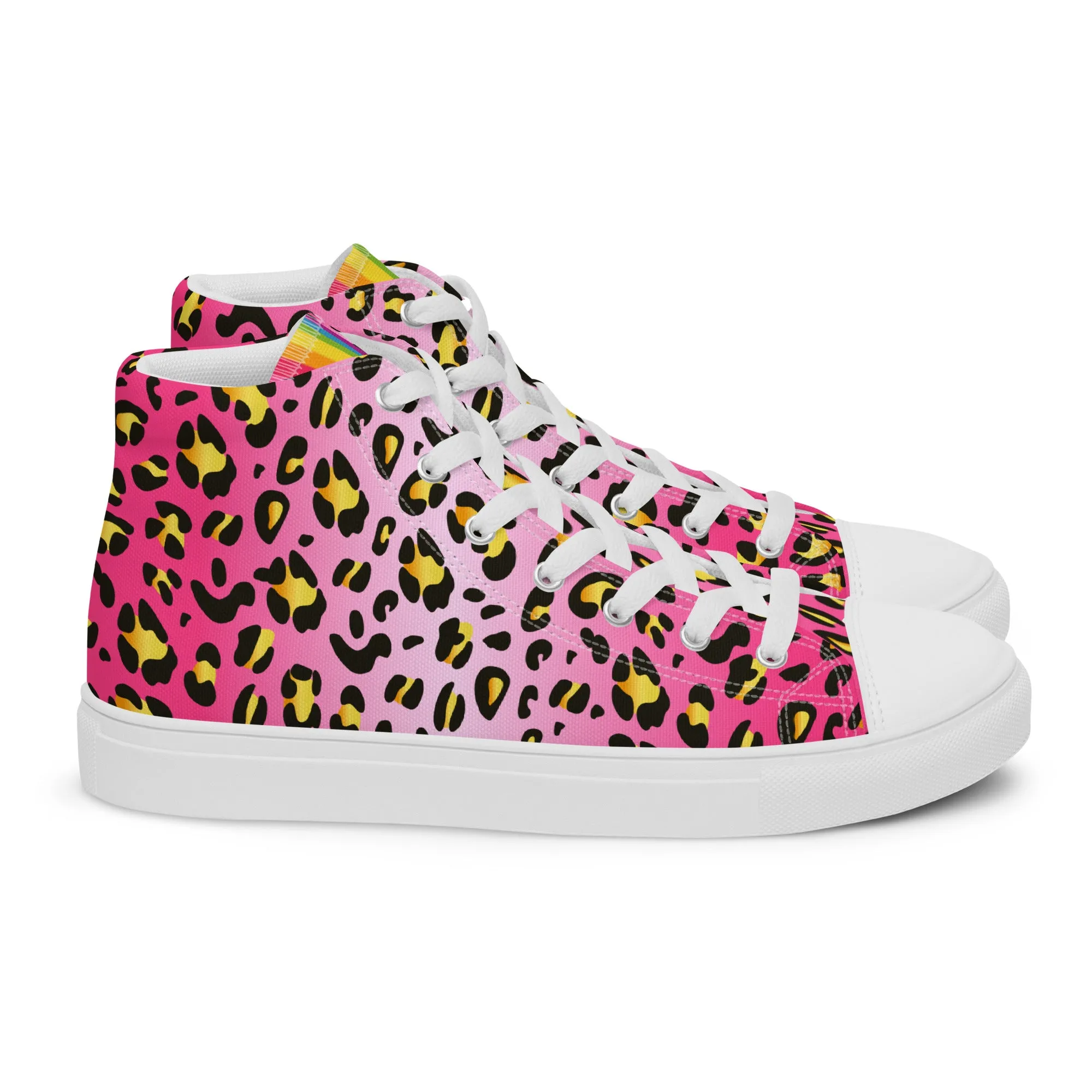 Pink Leopard With Rainbow Pride Flash Hi Tops Trainers (male sizes)