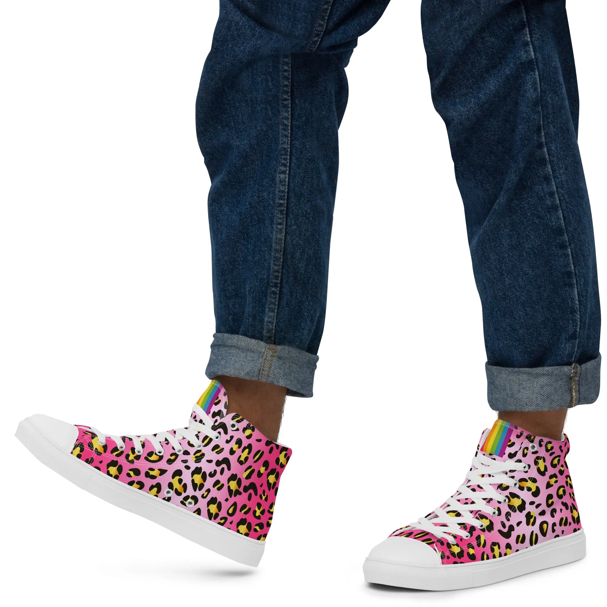 Pink Leopard With Rainbow Pride Flash Hi Tops Trainers (male sizes)