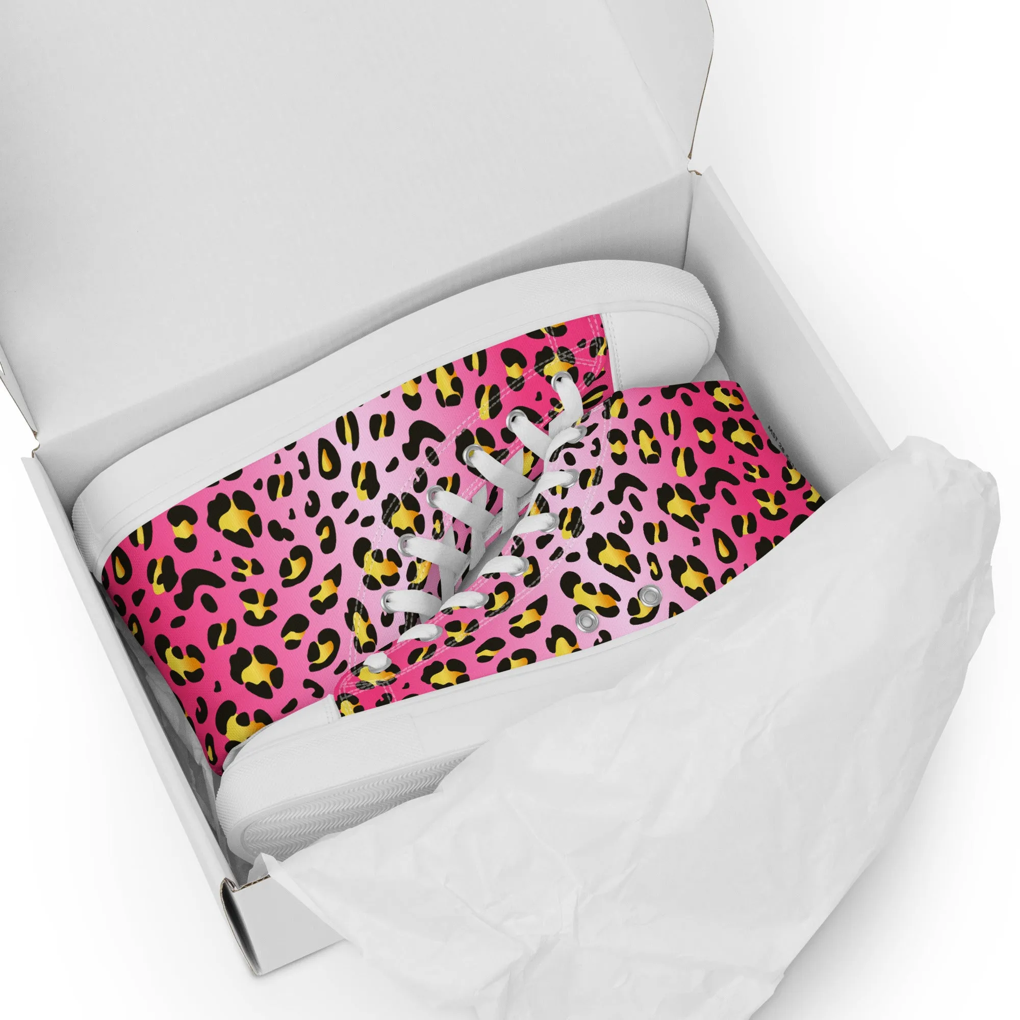 Pink Leopard With Rainbow Pride Flash Hi Tops Trainers (male sizes)