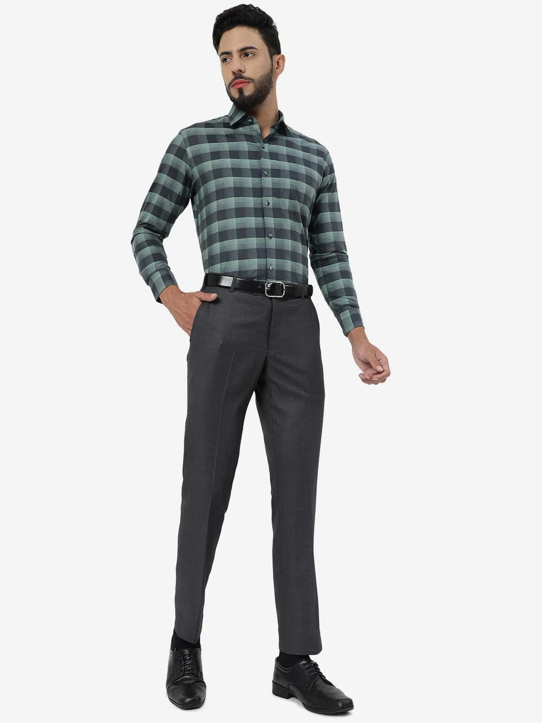 Pista Green Checked Slim Fit Formal Shirt | Metal