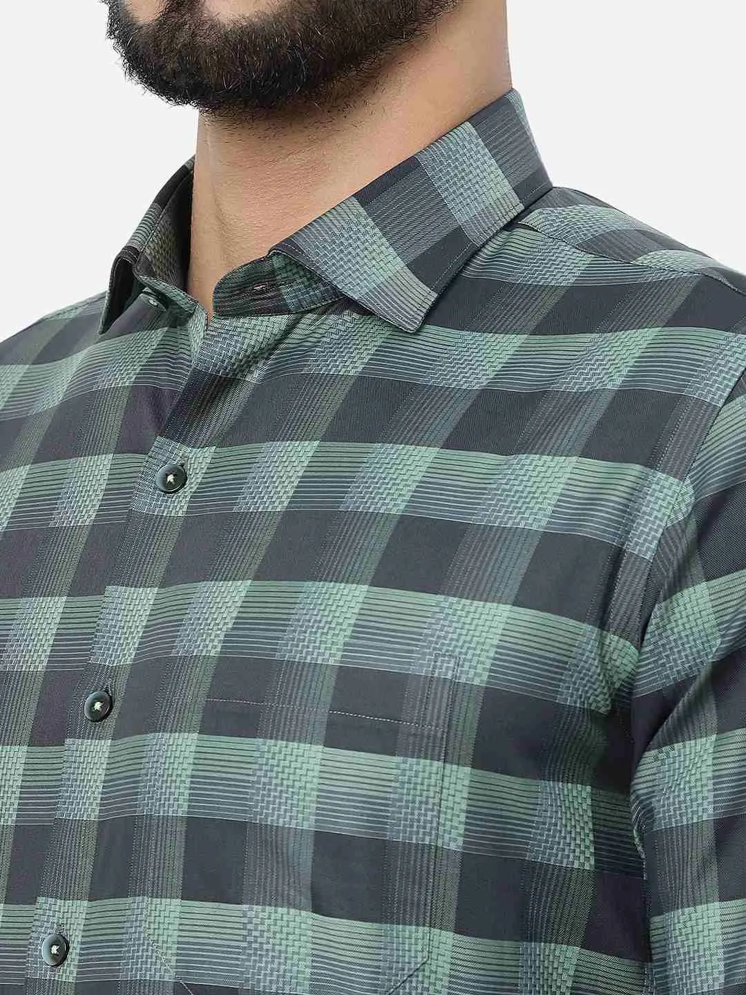 Pista Green Checked Slim Fit Formal Shirt | Metal