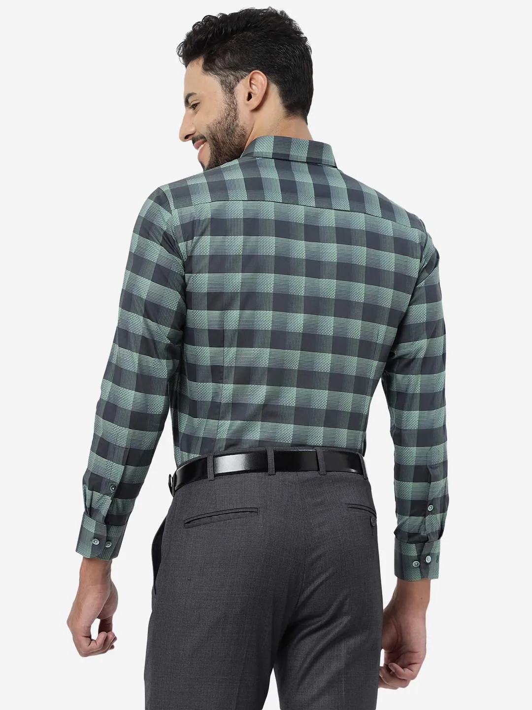 Pista Green Checked Slim Fit Formal Shirt | Metal