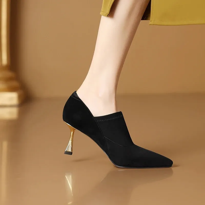 Plain Color Soft Suede Stiletto Heel Pointed Toe Pumps