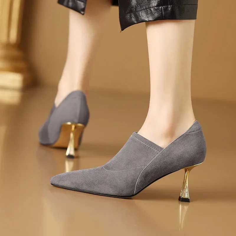 Plain Color Soft Suede Stiletto Heel Pointed Toe Pumps