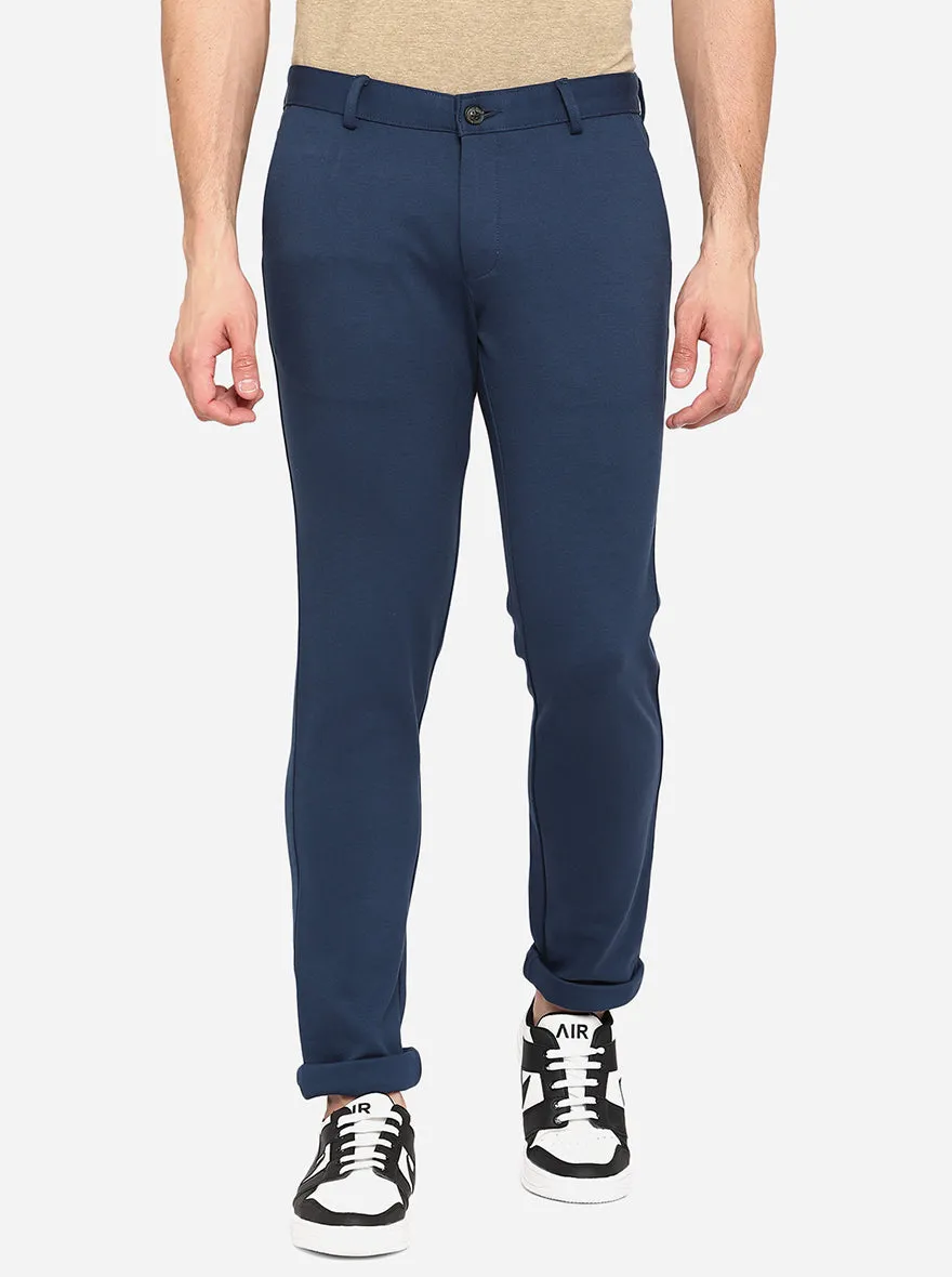 Royal Blue Solid venice Fit Casual Trouser | JadeBlue