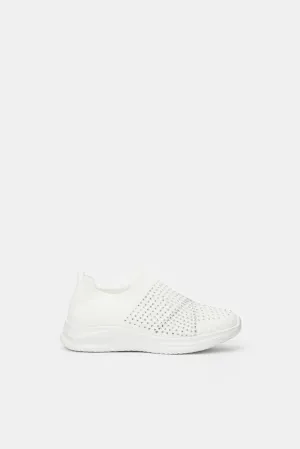 Senior Girls White Slip-On Trainer