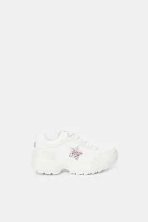 Senior Girls White Star Trim Chunky Sneaker