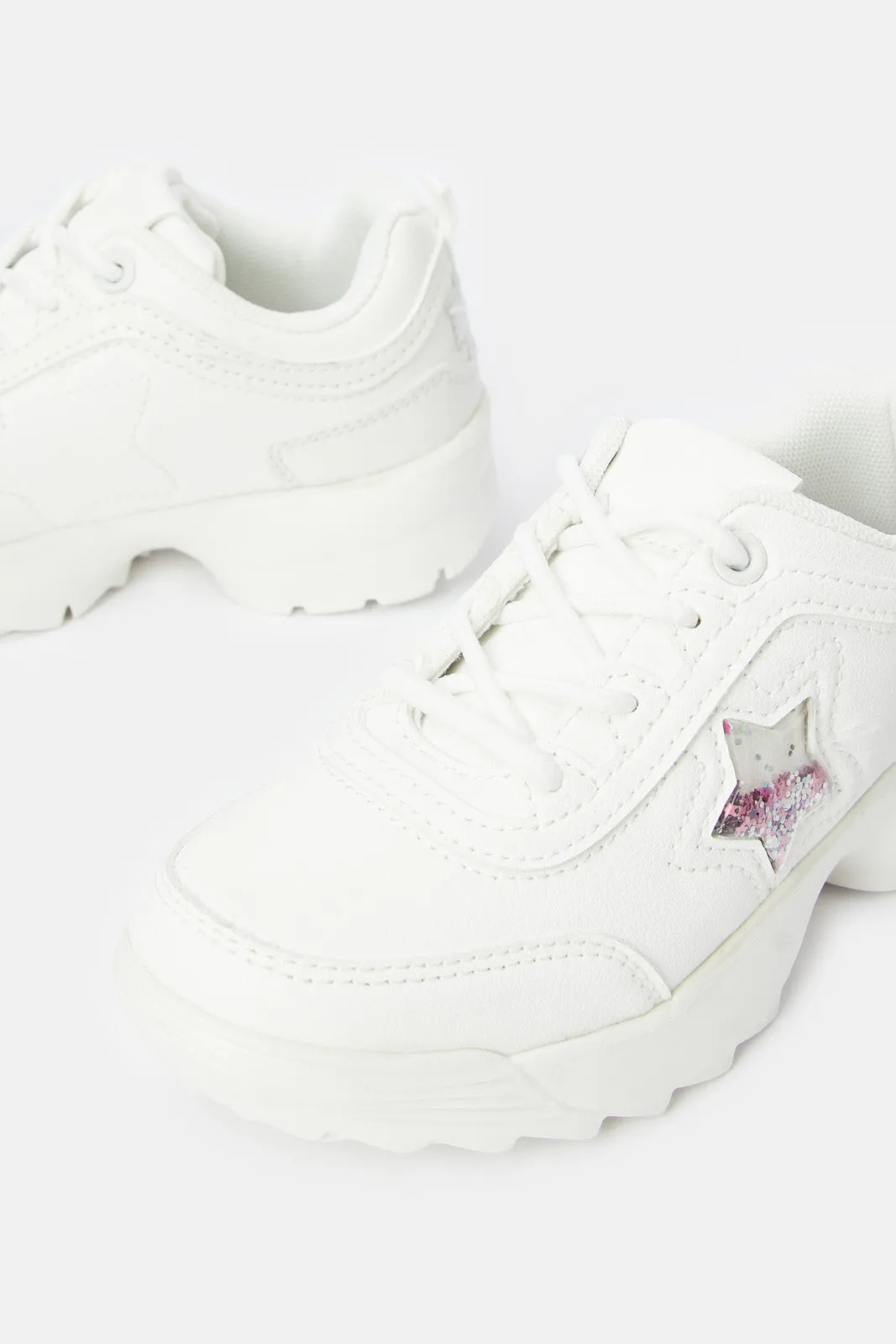 Senior Girls White Star Trim Chunky Sneaker