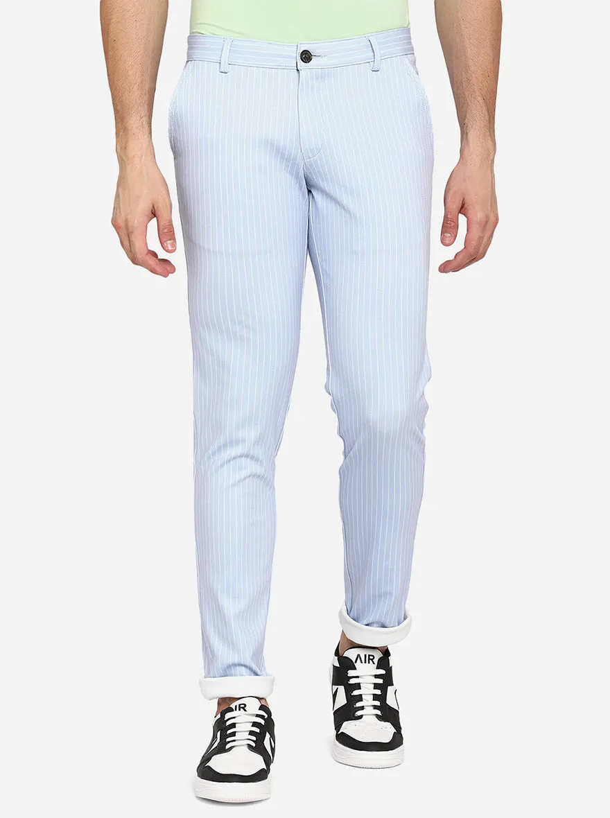 Sky Blue Striped Venice Fit Casual Trouser | JadeBlue