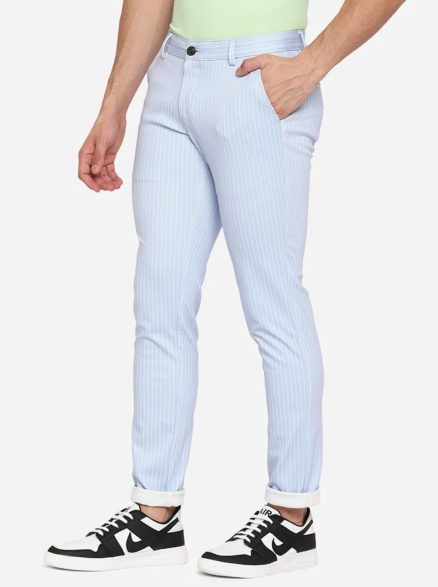 Sky Blue Striped Venice Fit Casual Trouser | JadeBlue