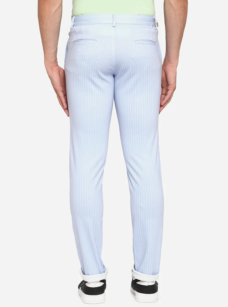 Sky Blue Striped Venice Fit Casual Trouser | JadeBlue