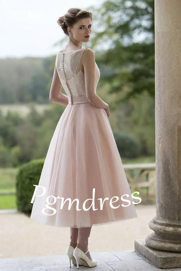 Sleeveless Blush Pretty Flower Length Tulle Fall Wedding Dress WD079