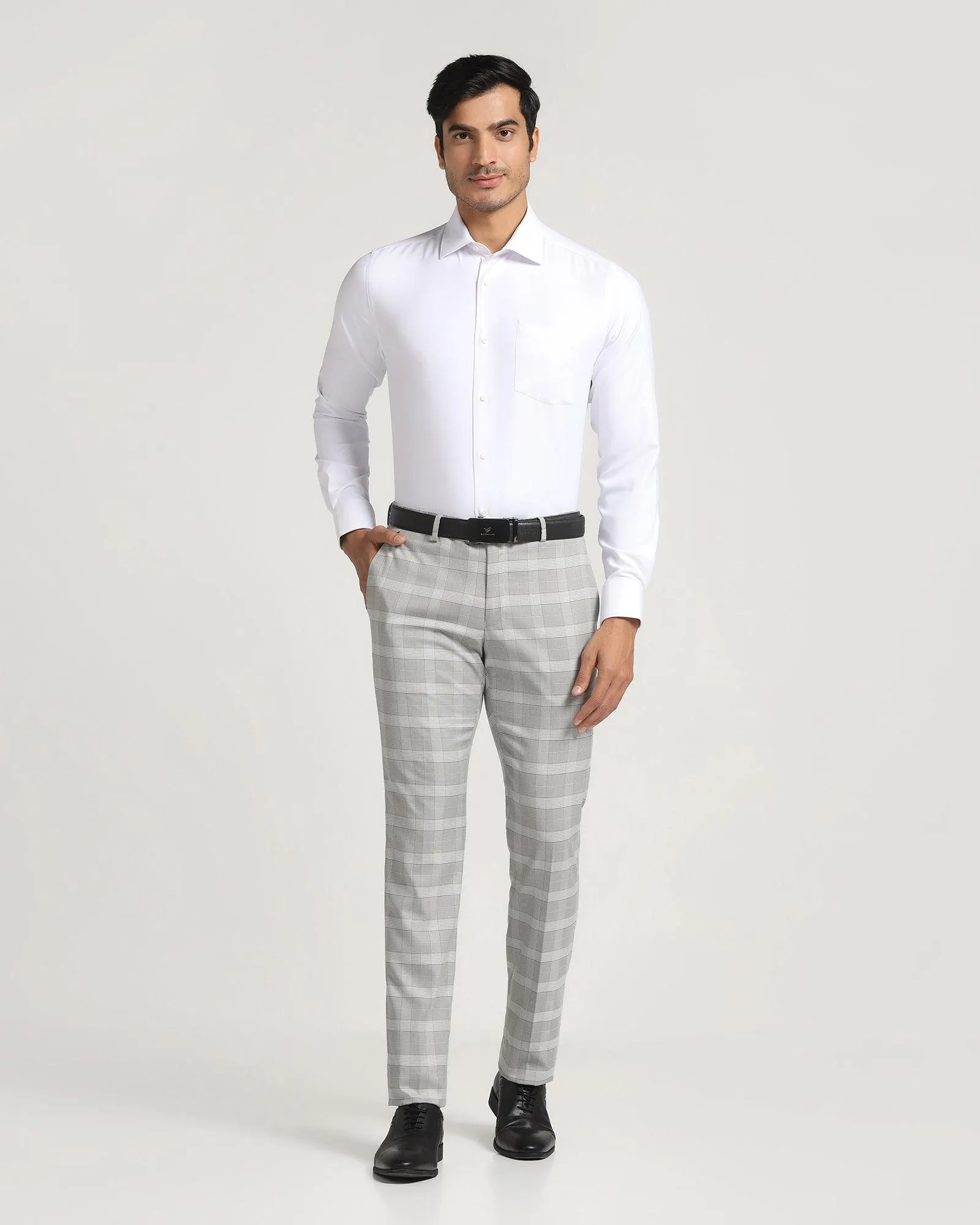 Slim Fit B-91 Formal Grey Check Trouser - Morley