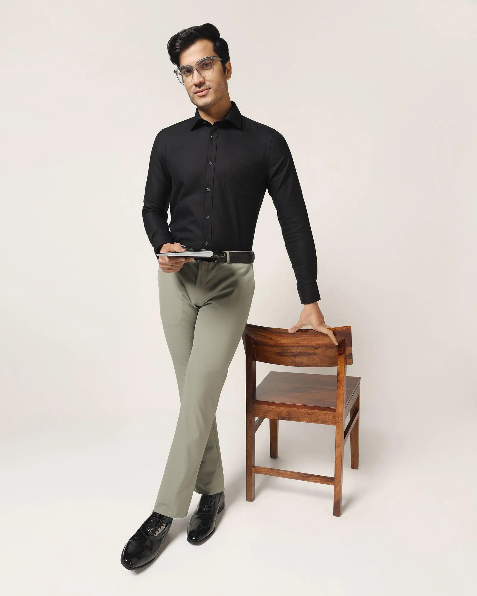 Slim Fit B-91 Formal Olive Solid Trouser - Davidson