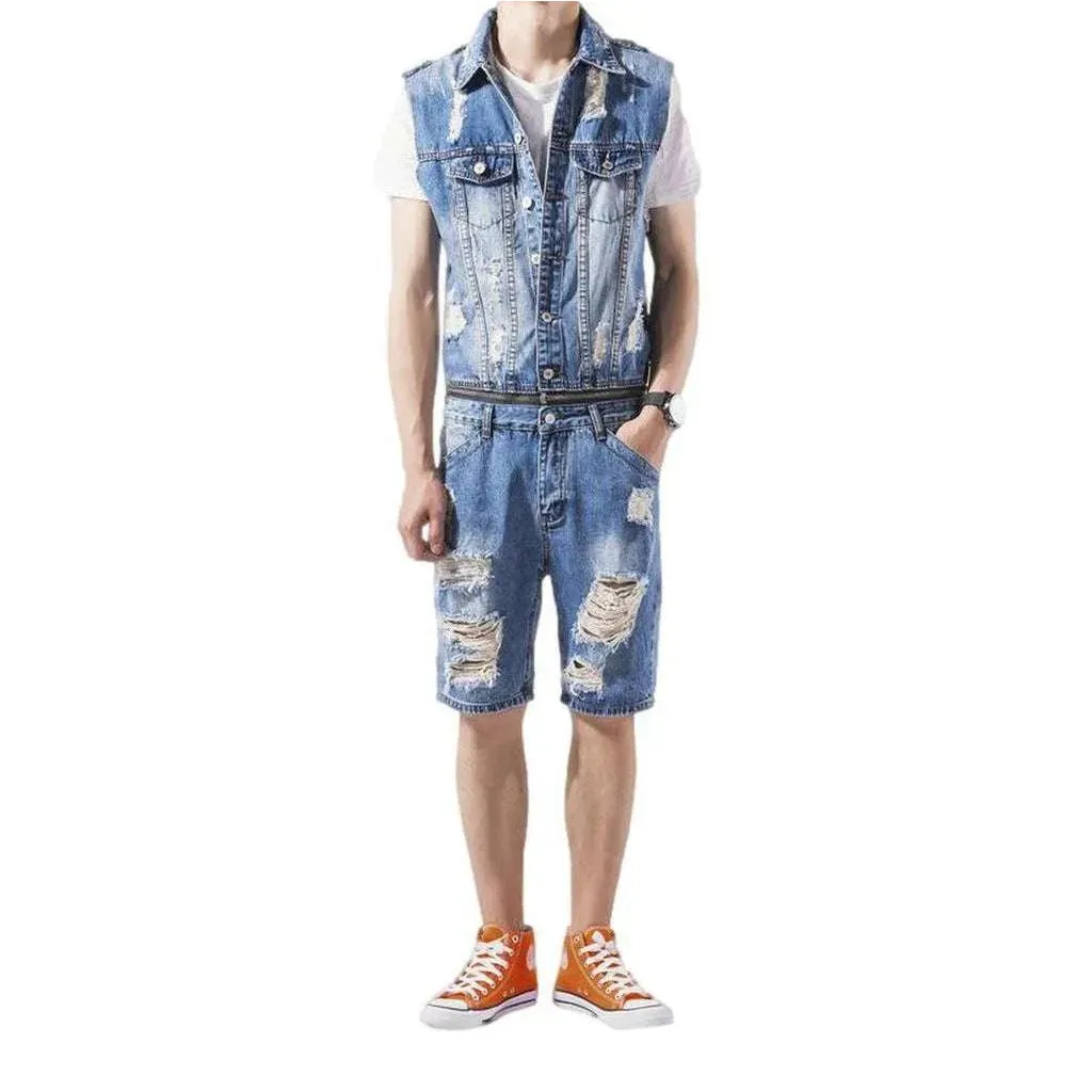 Slim fit jean jumpsuit for men