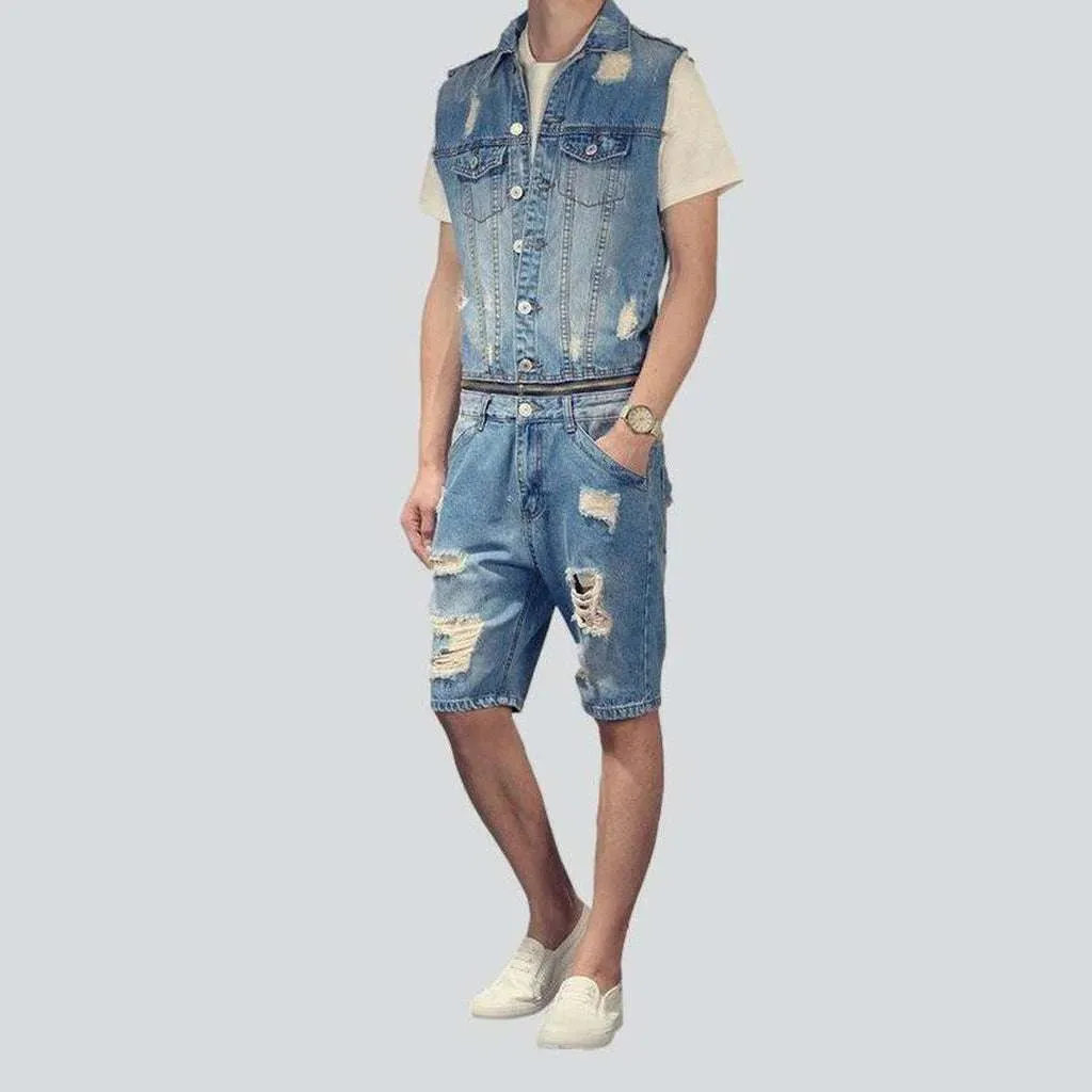 Slim fit jean jumpsuit for men