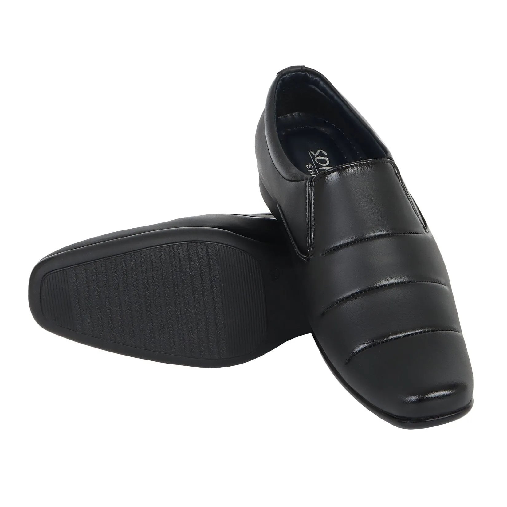 Somugi Mens Black Slip on formal Shoes (matte finish) made by Artificial Leather