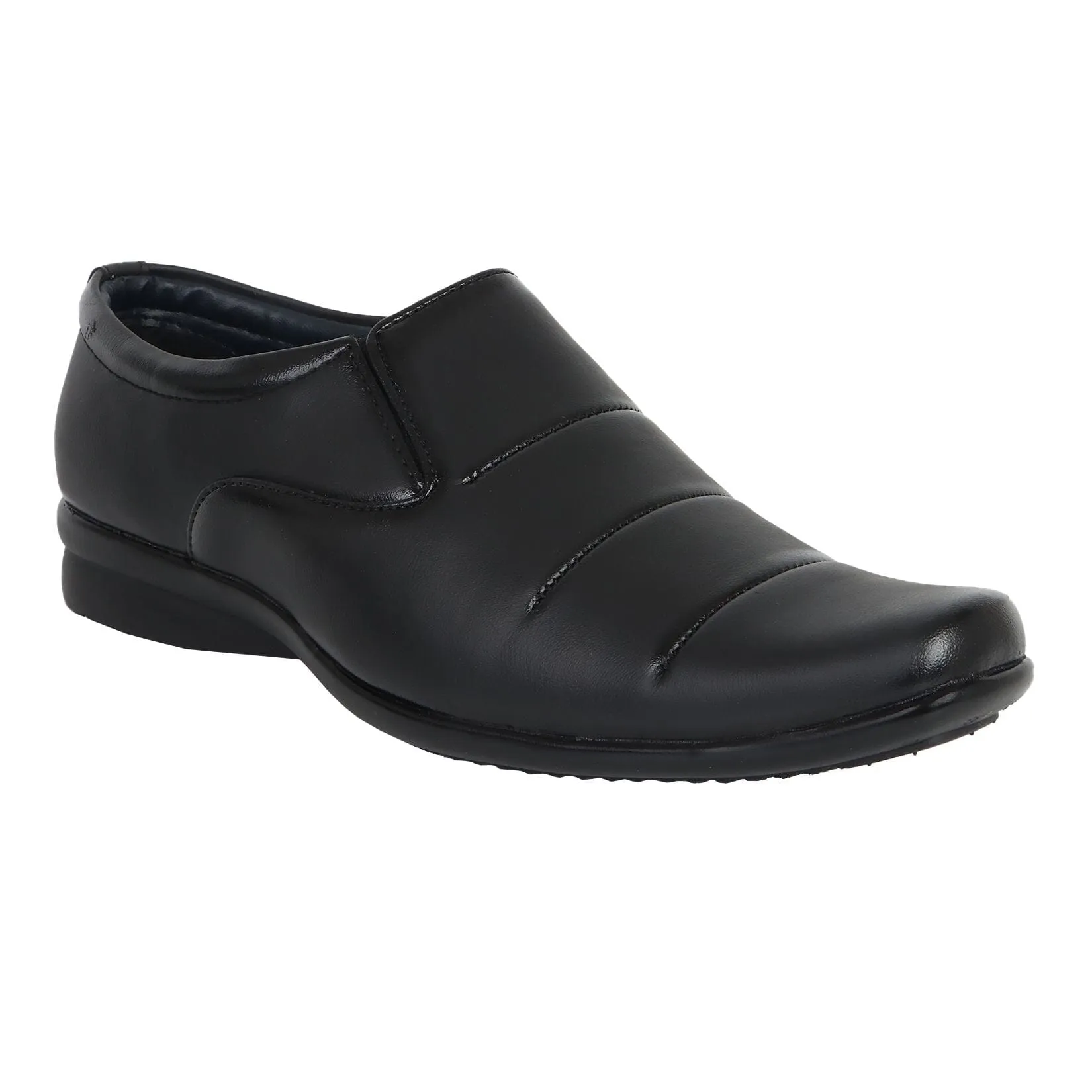 Somugi Mens Black Slip on formal Shoes (matte finish) made by Artificial Leather