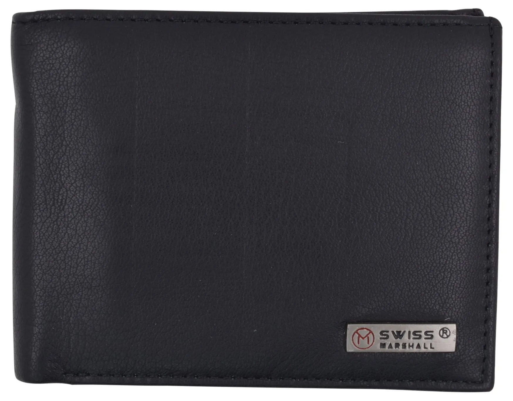 Swiss Marshall Mens Genuine Leather Passcase Bifold Wallet RFID Safe 2 ID Windows