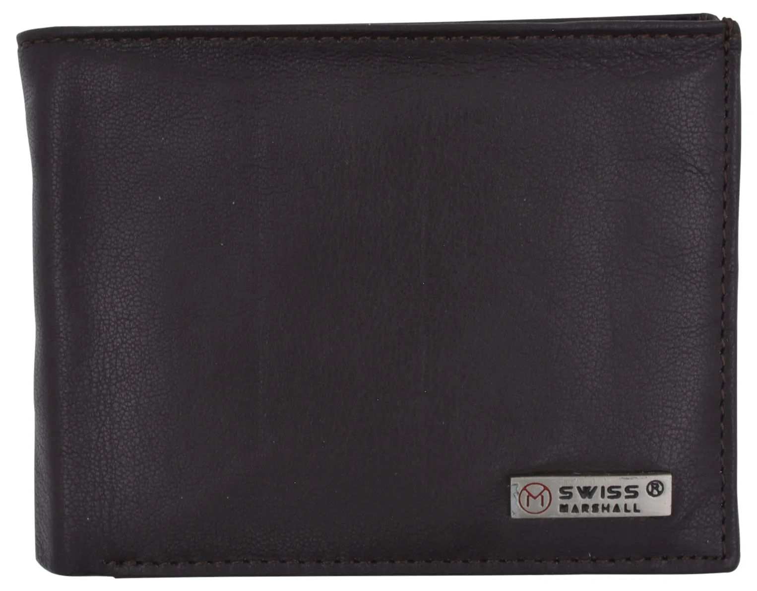 Swiss Marshall Mens Genuine Leather Passcase Bifold Wallet RFID Safe 2 ID Windows