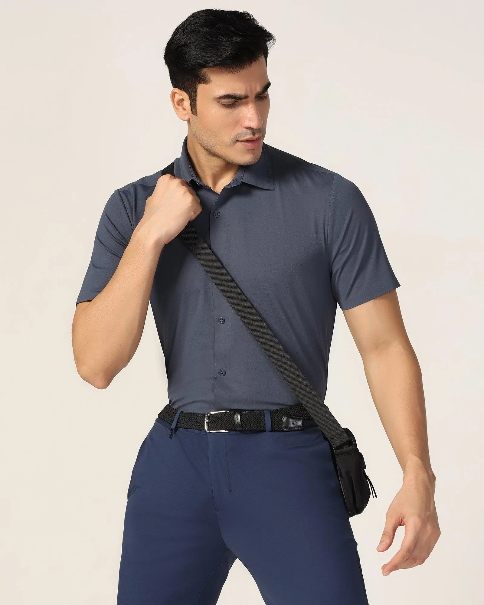 TechPro Formal Half Sleeve Midnight Blue Solid Shirt - Alfie