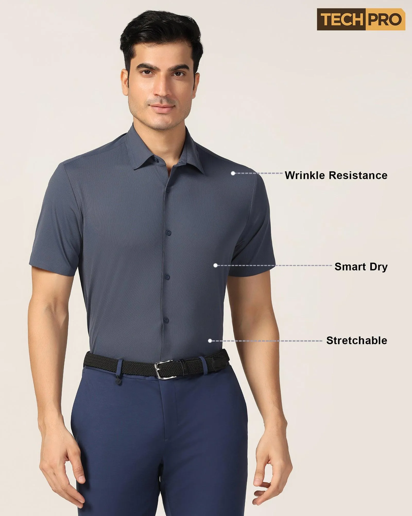 TechPro Formal Half Sleeve Midnight Blue Solid Shirt - Alfie