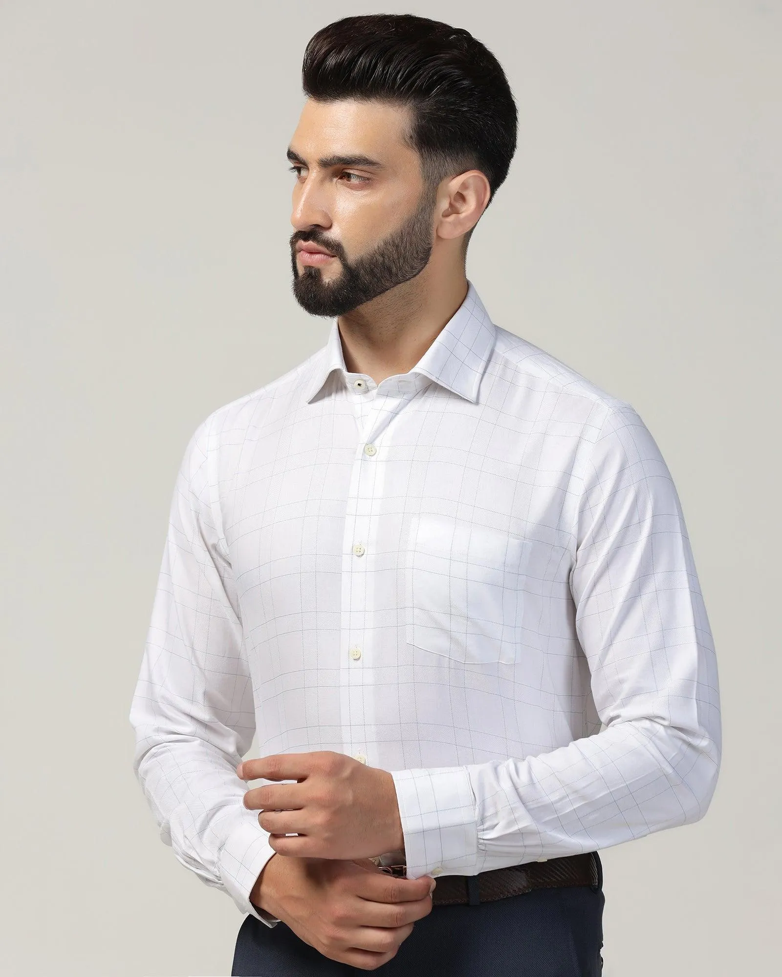 Temp Tech Formal White Check Shirt - Marwin