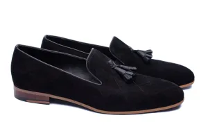 The Diamanté Suede Loafers - Black