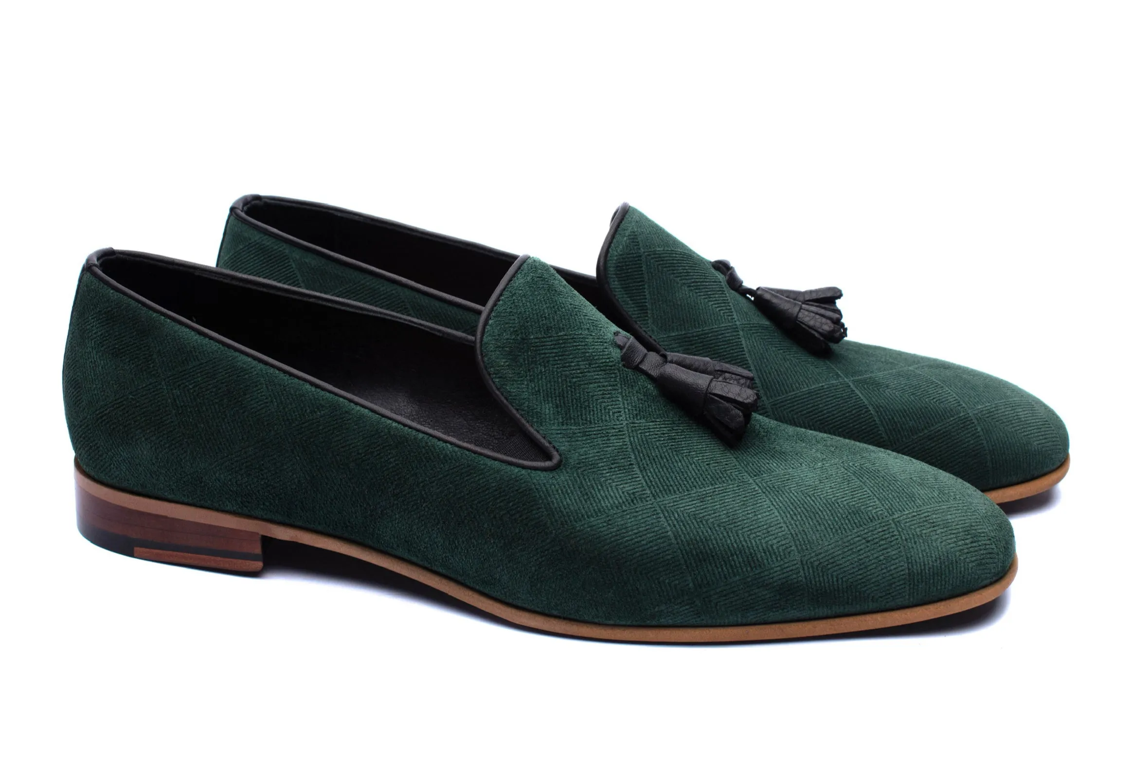 The Diamanté Suede Loafers - Emerald Green