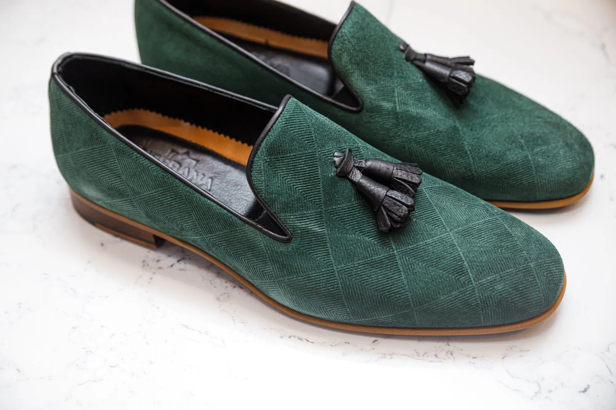 The Diamanté Suede Loafers - Emerald Green