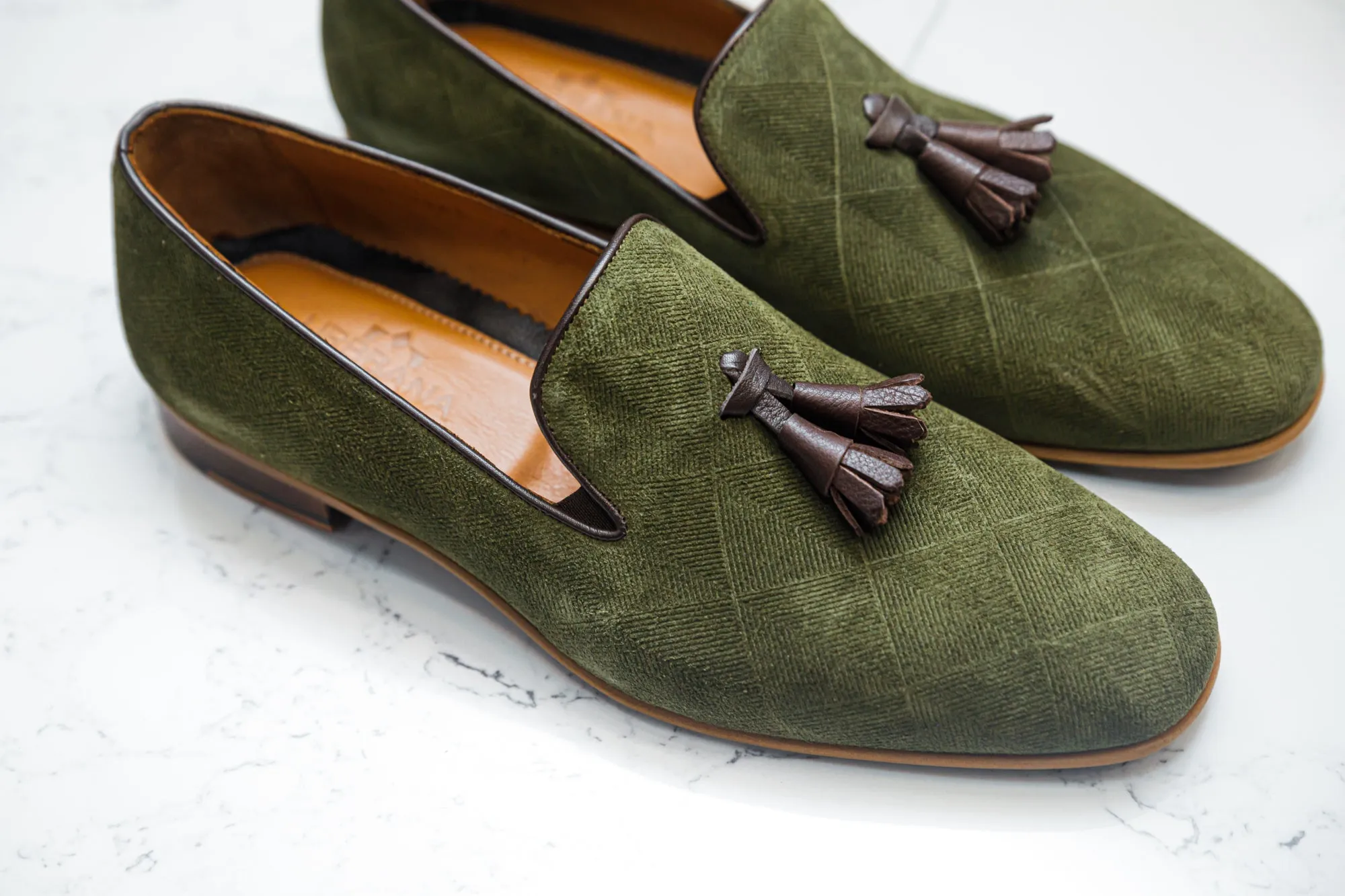 The Diamanté Suede Loafers - Khaki Green