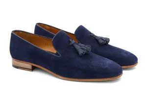 The Diamanté Suede Loafers - Sapphire Blue