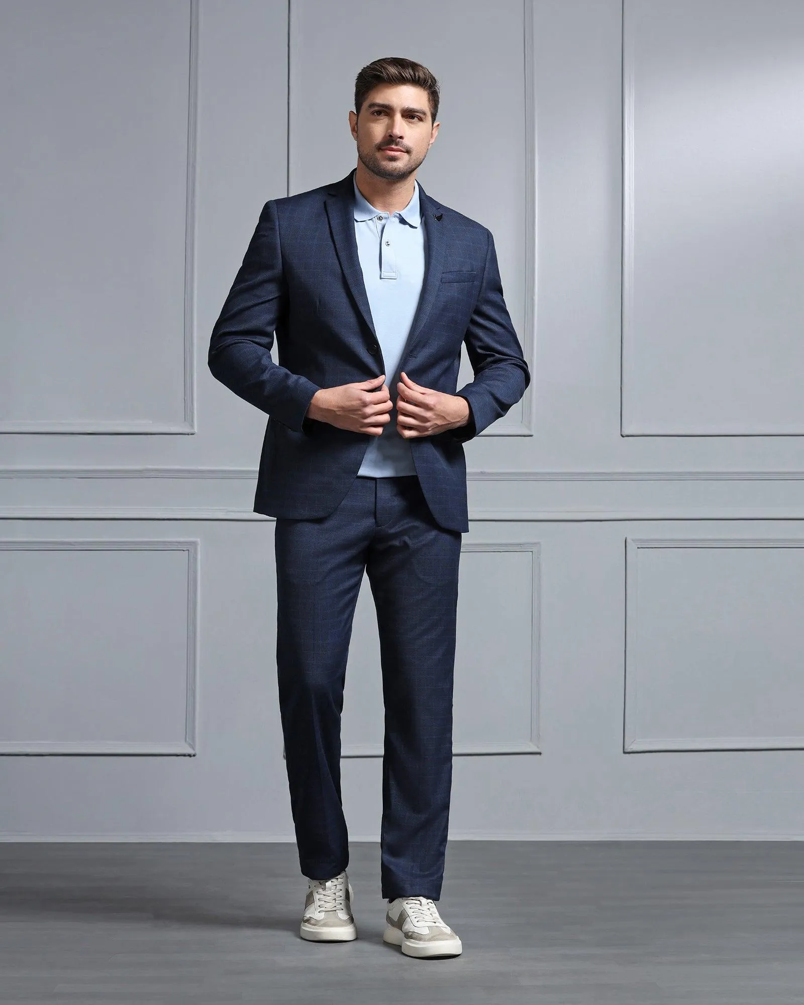 Three Piece Blue Check Formal Suit - Wester