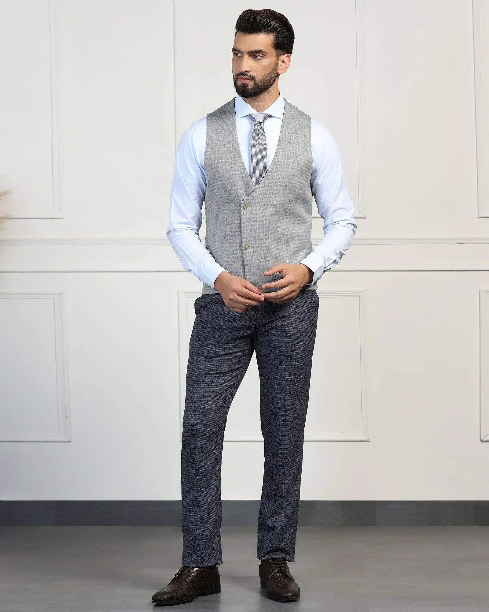 Three Piece Navy Textured Formal Suit - Helm