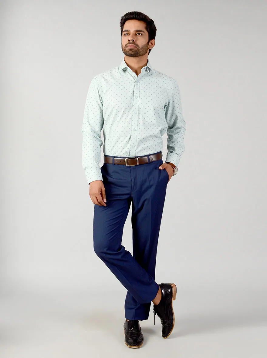 Turkish Blue Self Textured Slim Fit Formal Shirt | Greenfibre