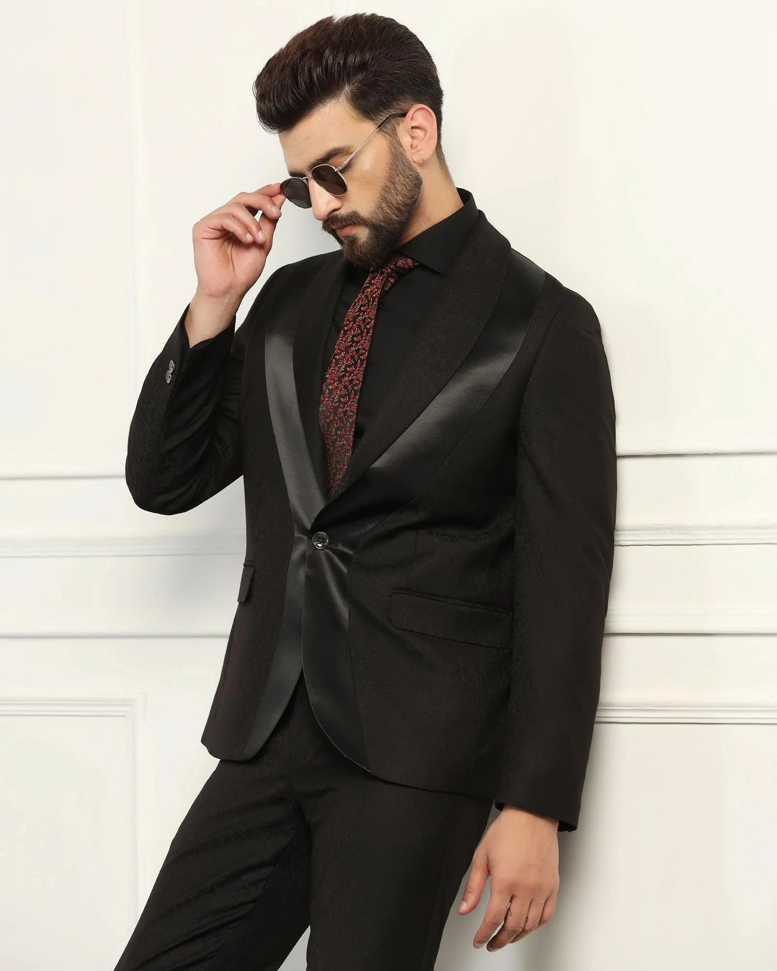 Two Piece Black Printed Formal Suit - Jessel