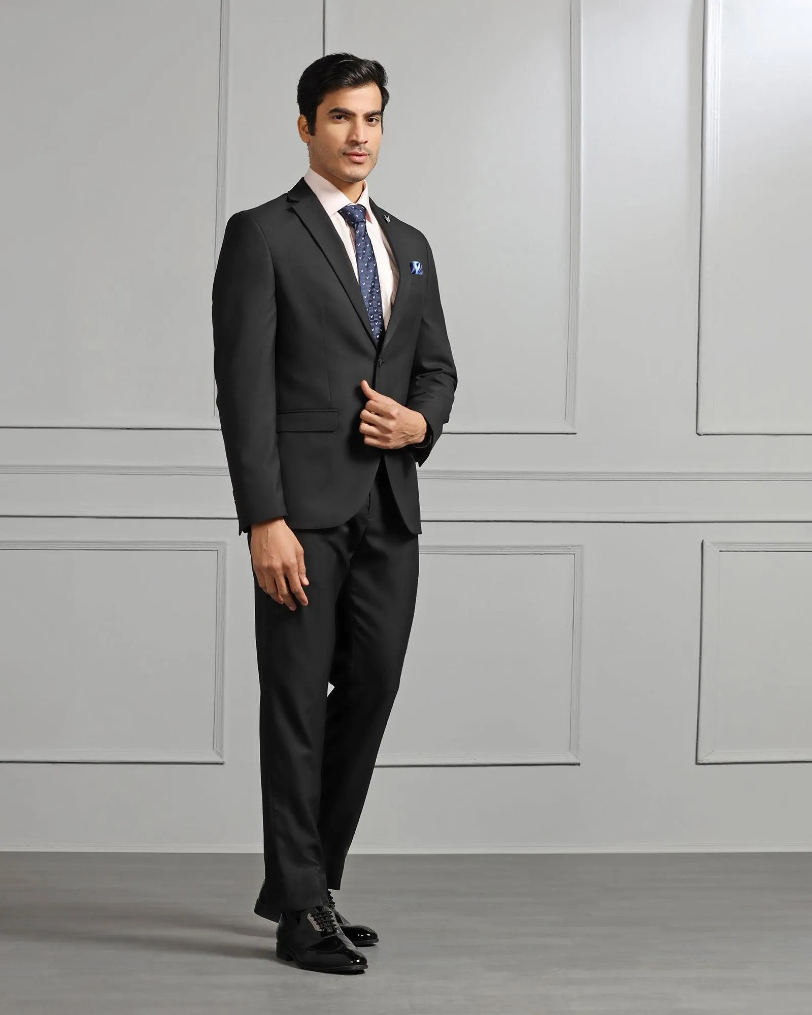 Two Piece Black Textured Formal Suit - Carbon