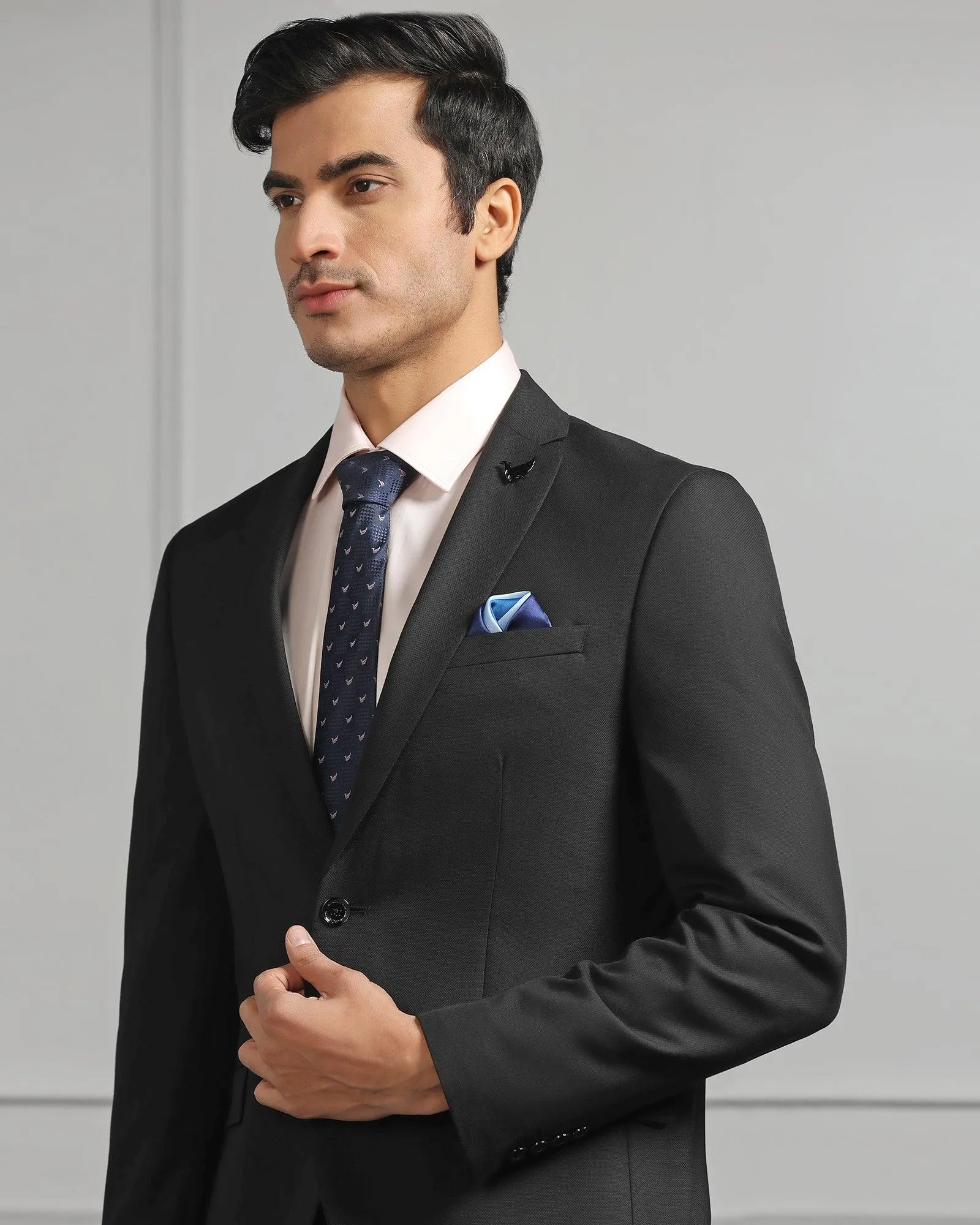 Two Piece Black Textured Formal Suit - Carbon