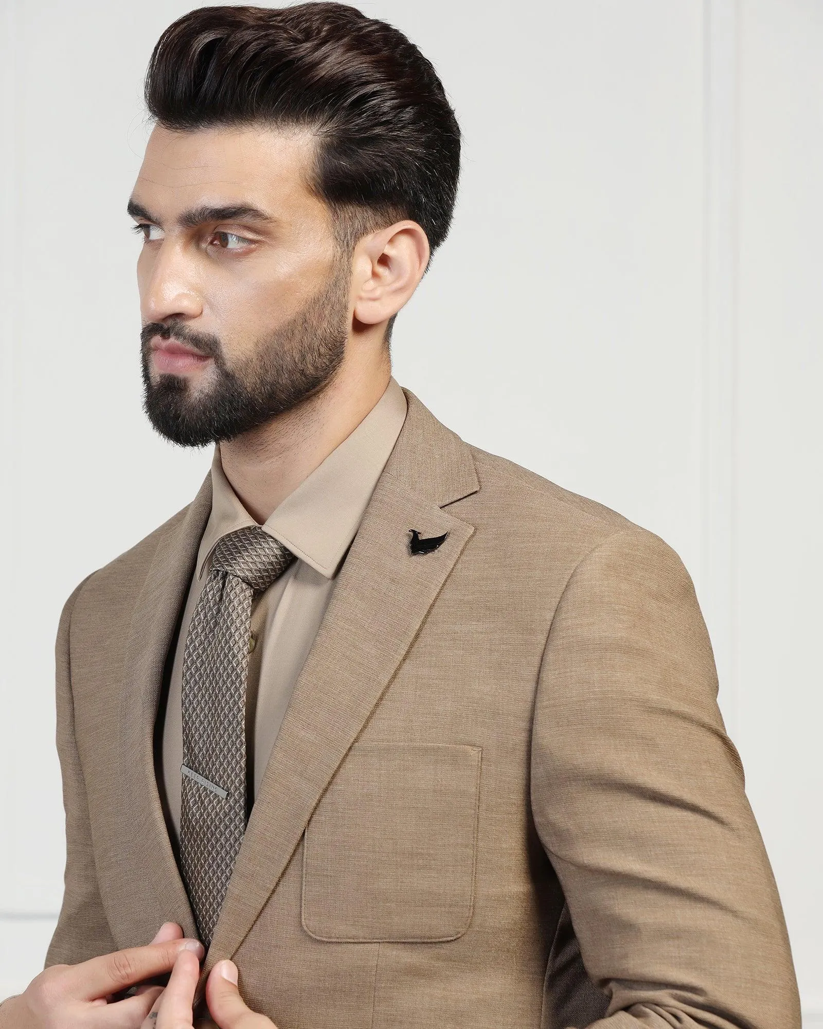 Two Piece Khaki Textured Formal Suit - Drebin