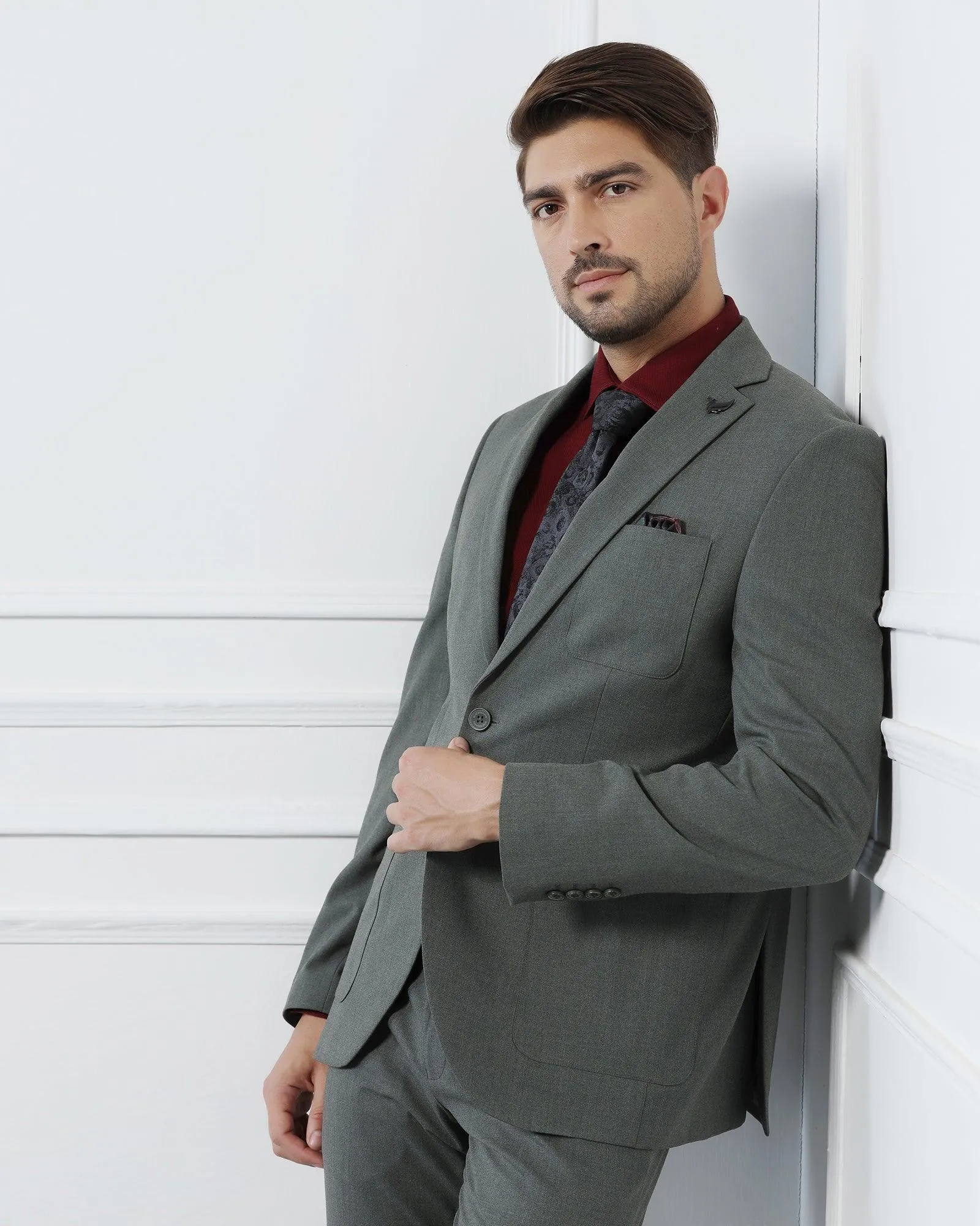 Two Piece Olive Solid Formal Suit - Connor