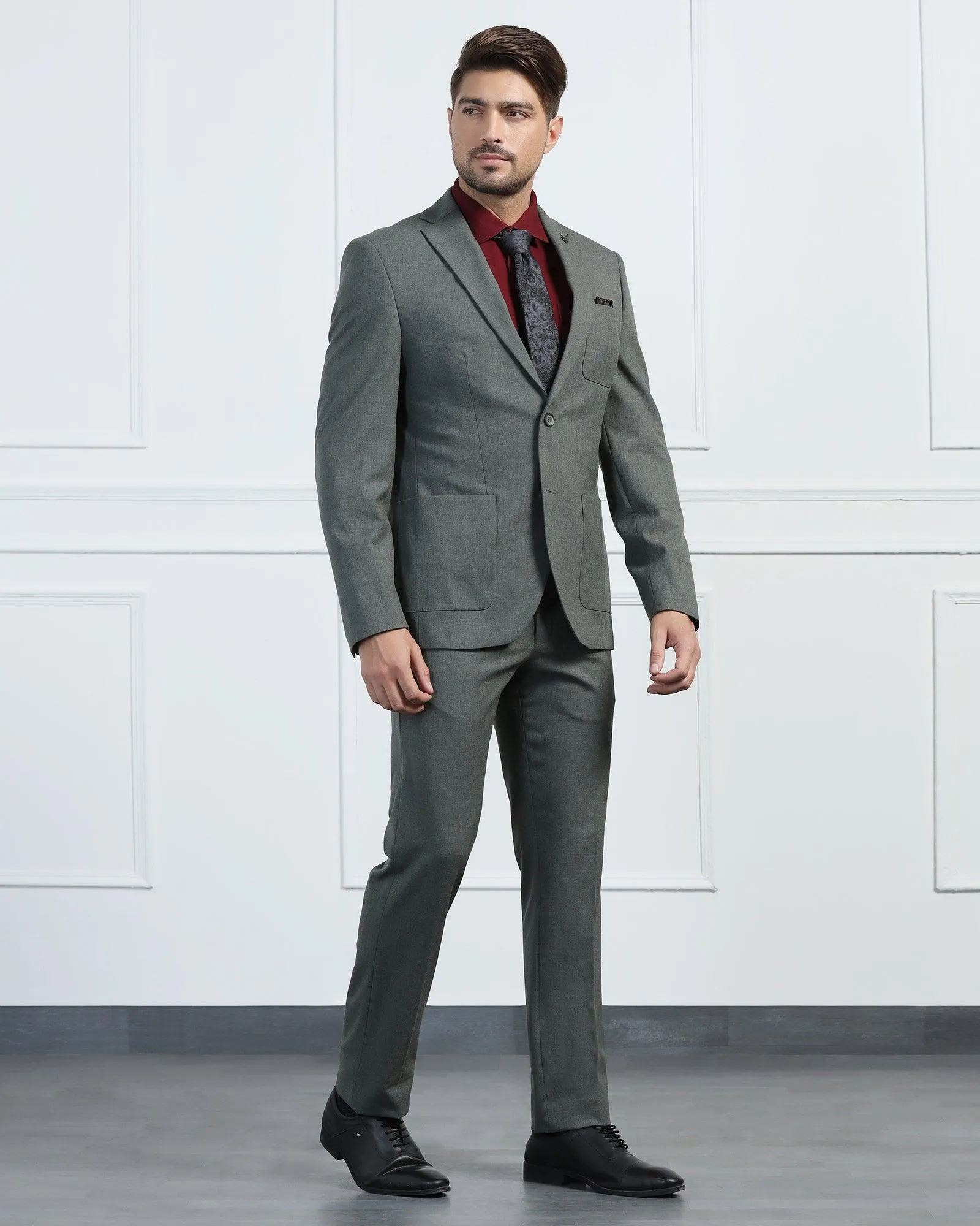 Two Piece Olive Solid Formal Suit - Connor