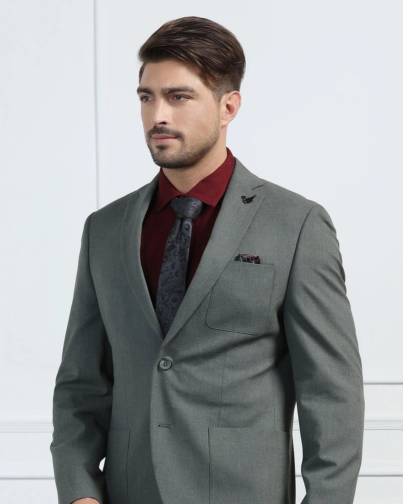 Two Piece Olive Solid Formal Suit - Connor