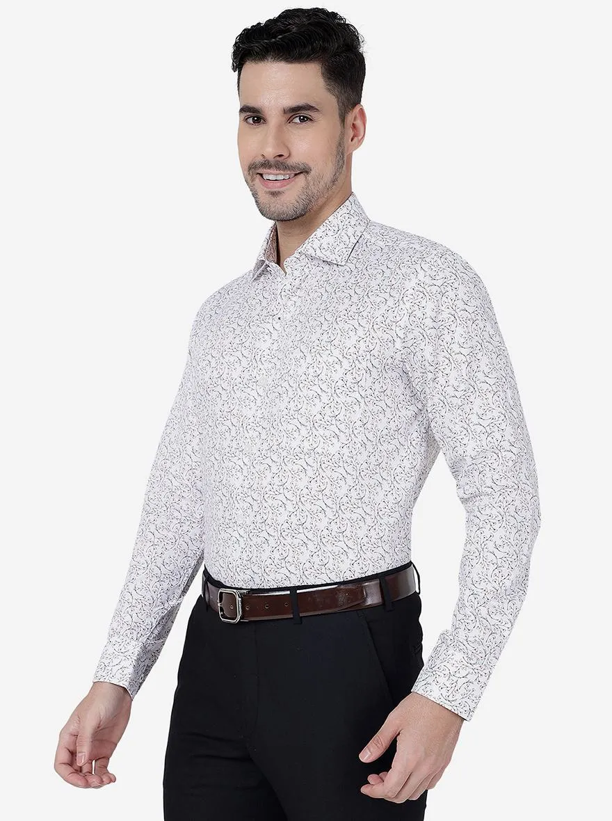 White & Maroon Printed Slim Fit Formal Shirt | Metal