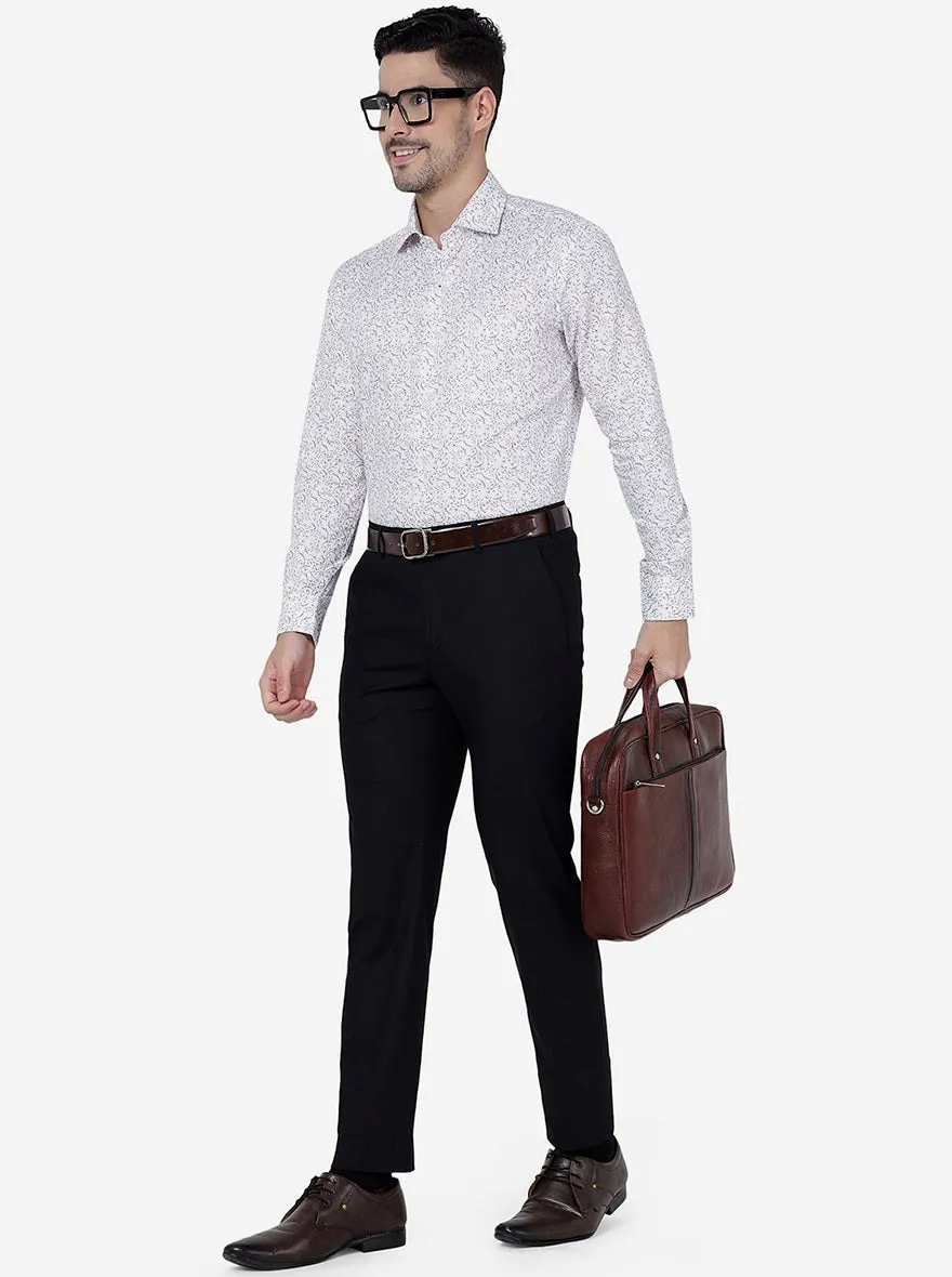 White & Maroon Printed Slim Fit Formal Shirt | Metal