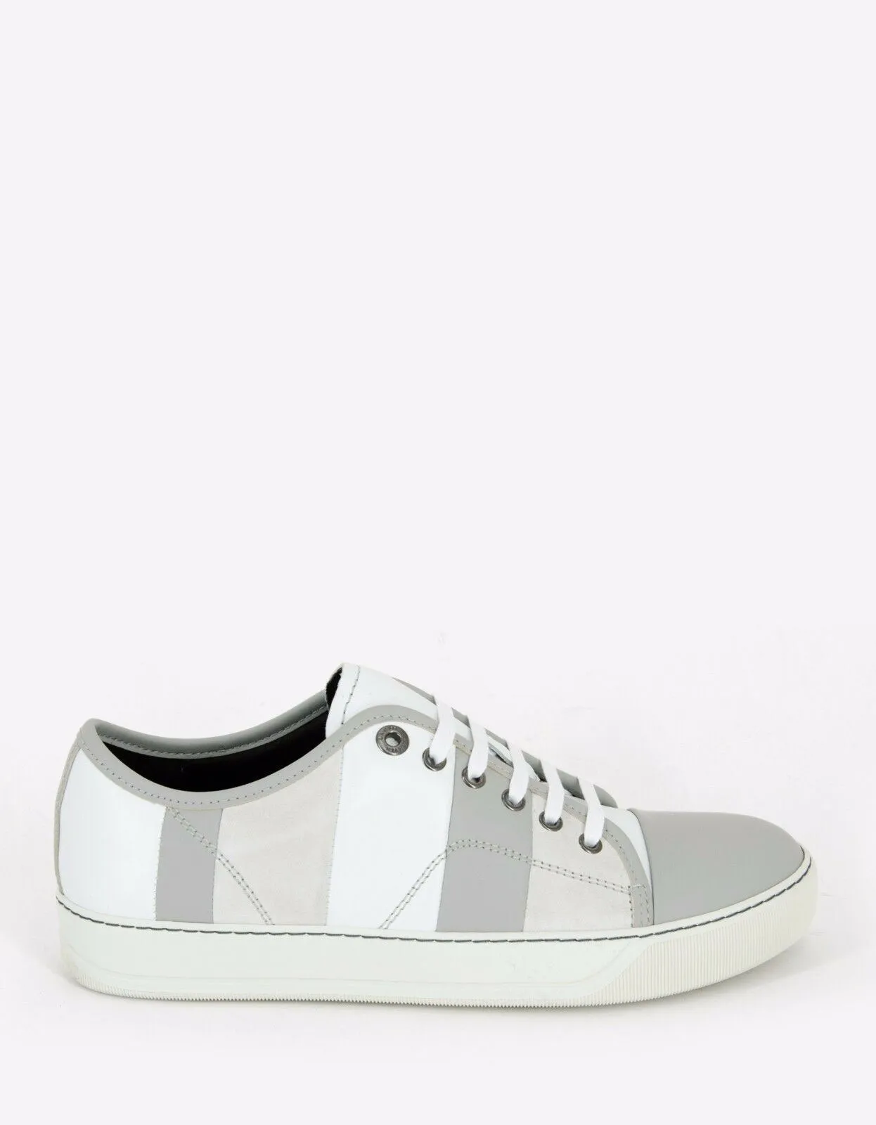 White Mixed Leather Striped Trainers