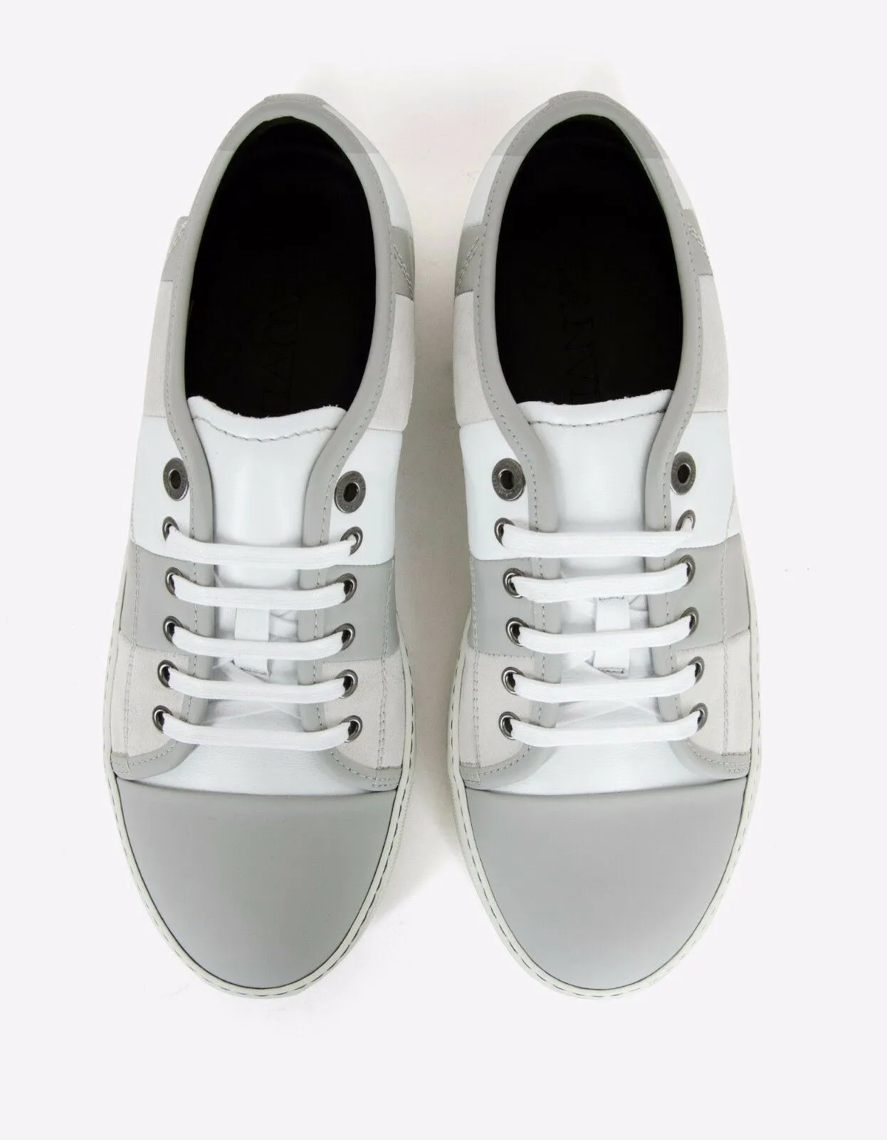 White Mixed Leather Striped Trainers