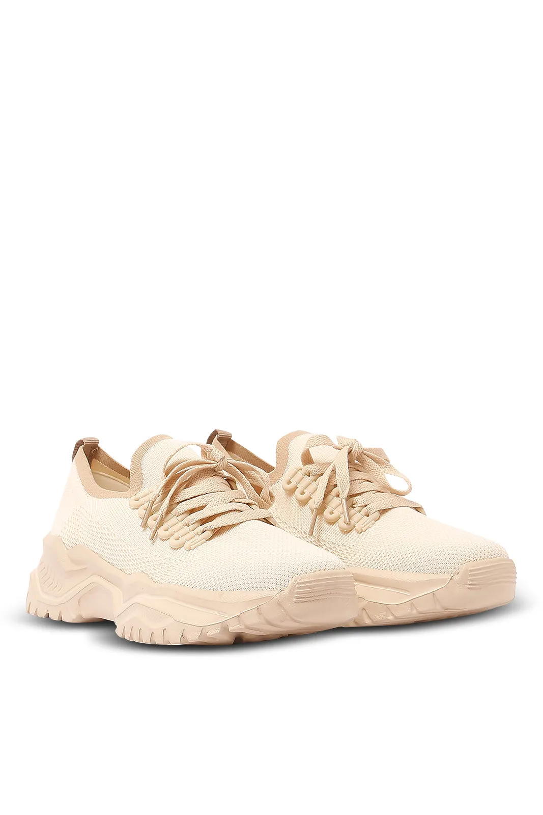 Women Beige Lace Up Sneaker