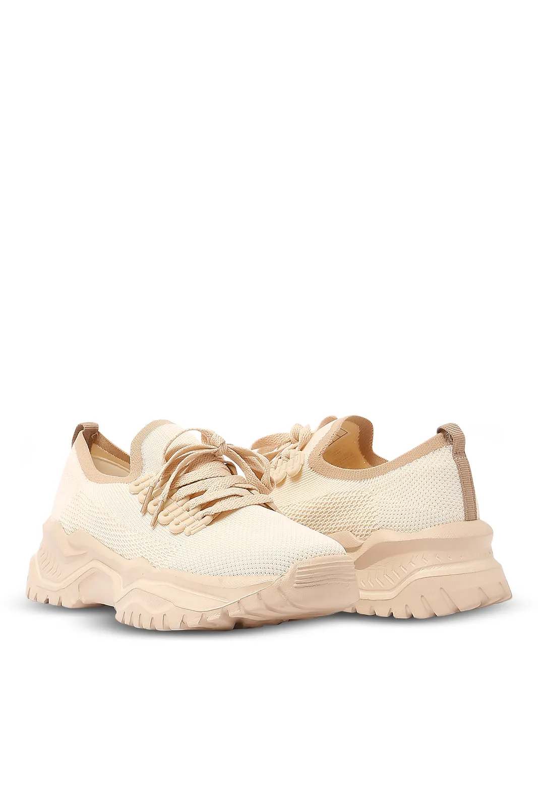 Women Beige Lace Up Sneaker