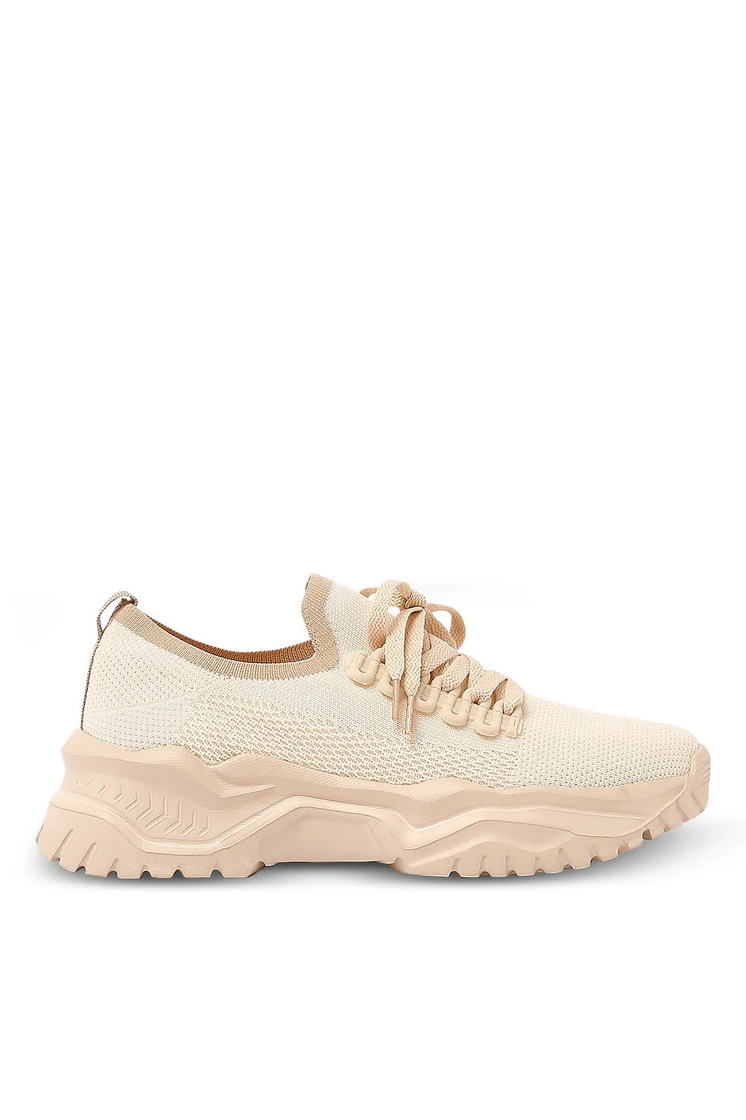 Women Beige Lace Up Sneaker